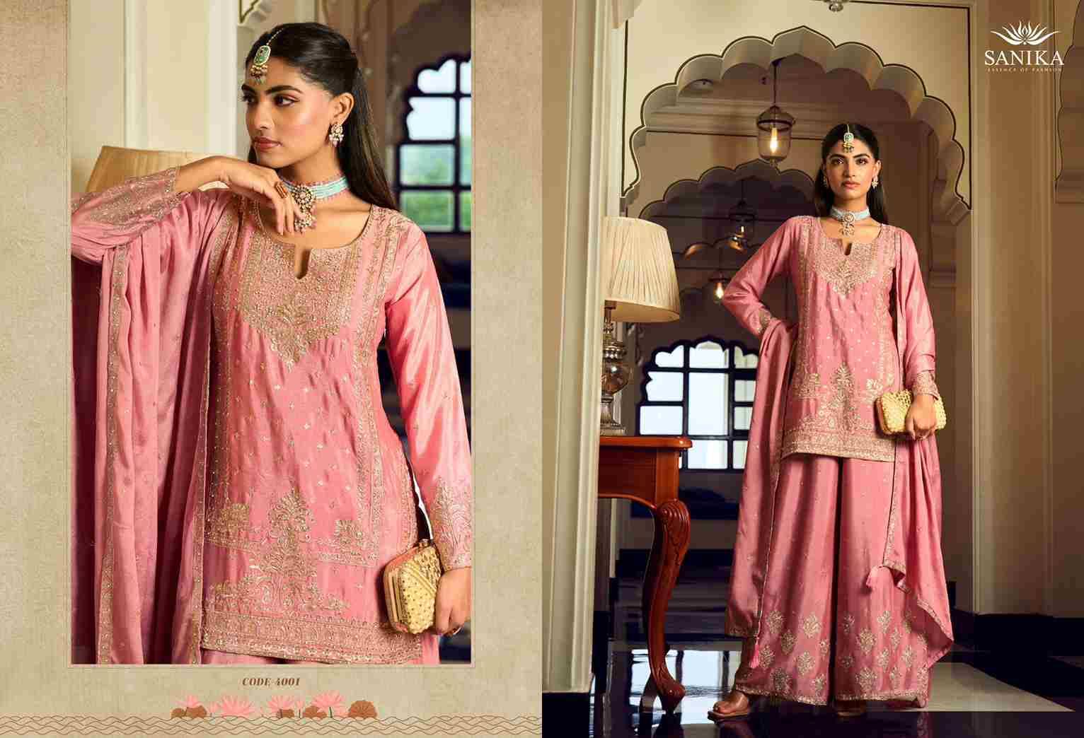 Gulrang By Sanika 4001 To 4003 Series Beautiful Sharara Suits Stylish Fancy Colorful Party Wear & Occasional Wear Premium Chinnon Silk Dresses At Wholesale Price