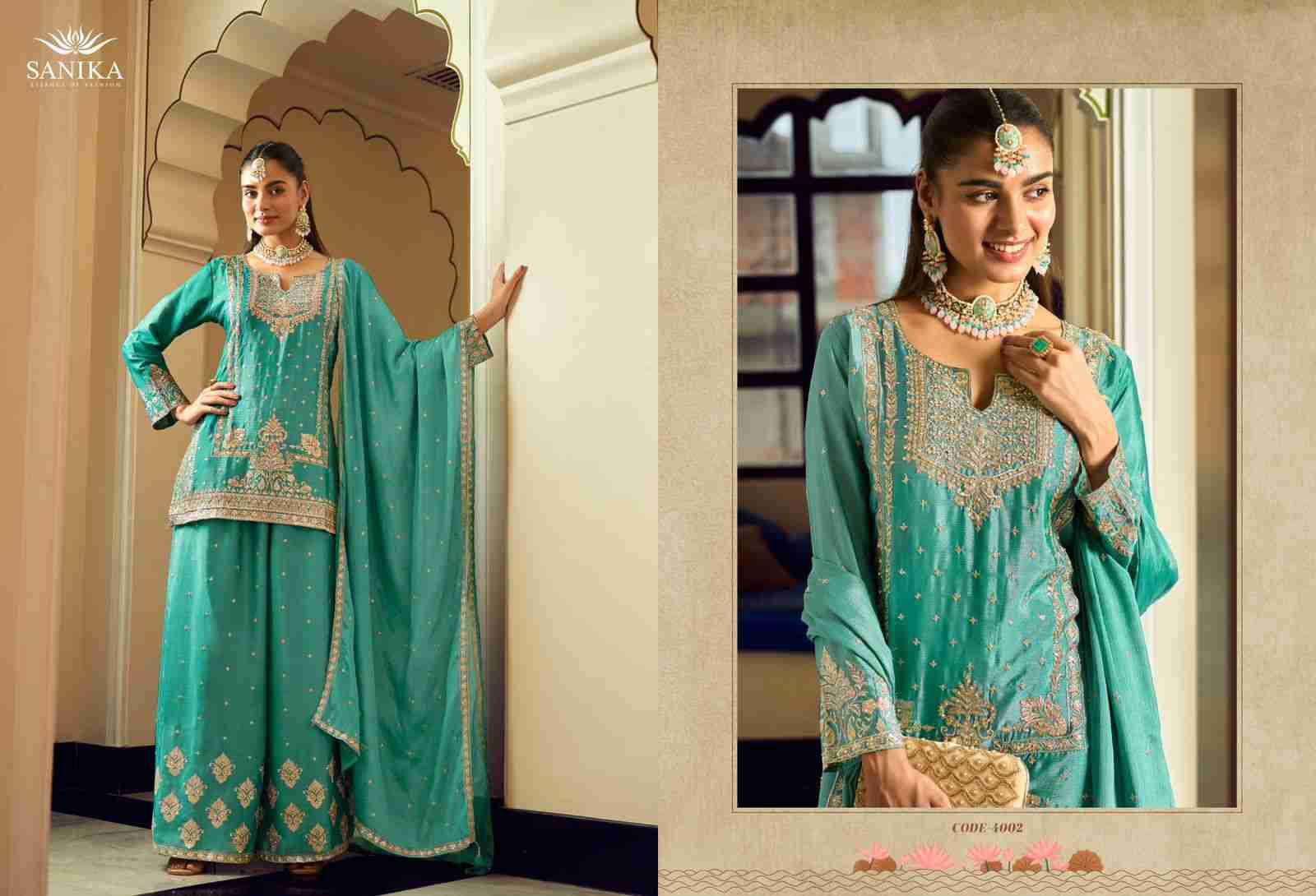 Gulrang By Sanika 4001 To 4003 Series Beautiful Sharara Suits Stylish Fancy Colorful Party Wear & Occasional Wear Premium Chinnon Silk Dresses At Wholesale Price