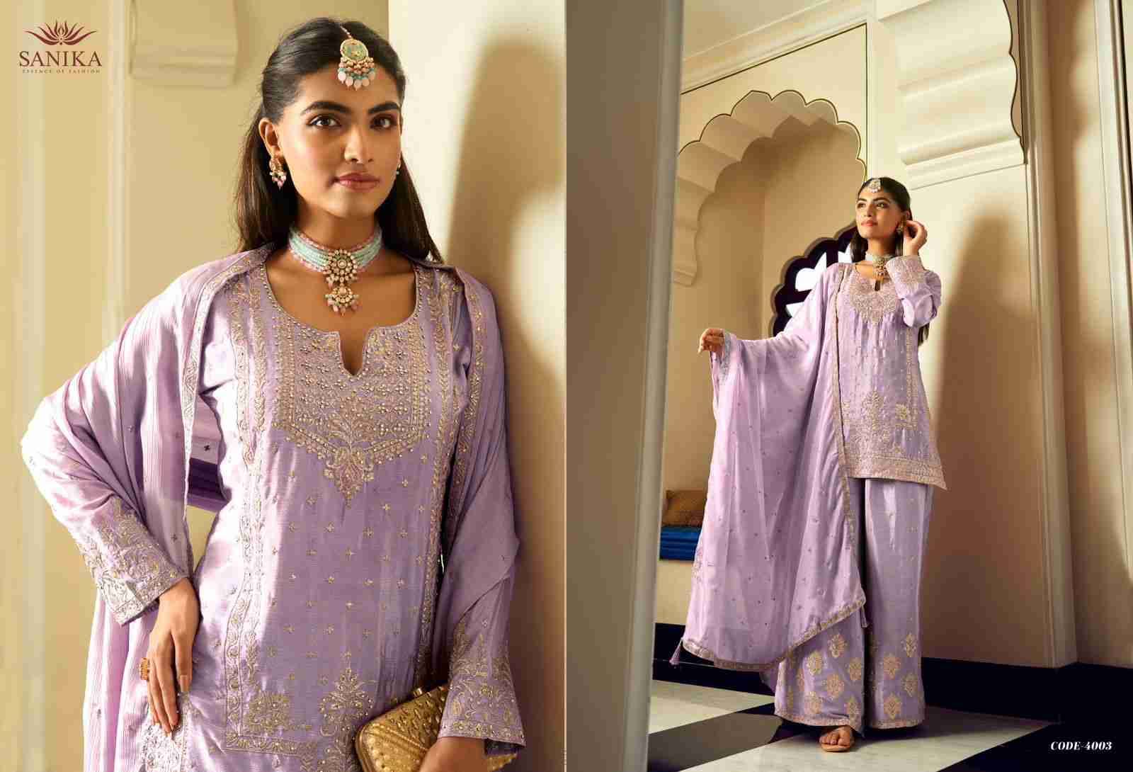Gulrang By Sanika 4001 To 4003 Series Beautiful Sharara Suits Stylish Fancy Colorful Party Wear & Occasional Wear Premium Chinnon Silk Dresses At Wholesale Price