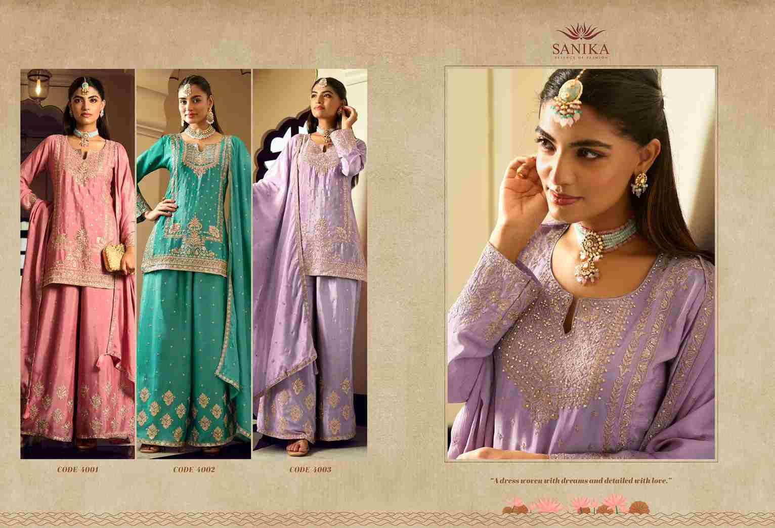 Gulrang By Sanika 4001 To 4003 Series Beautiful Sharara Suits Stylish Fancy Colorful Party Wear & Occasional Wear Premium Chinnon Silk Dresses At Wholesale Price