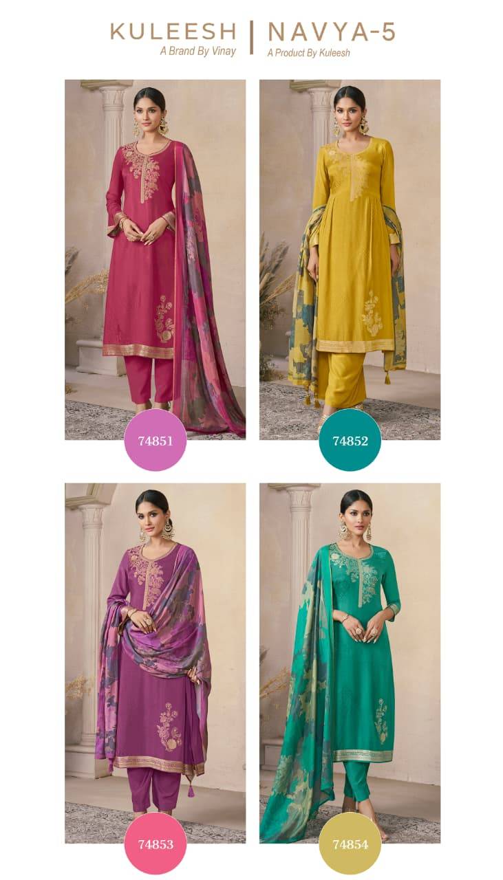 Navya Vol-5 By Kuleesh 74851 To 74854 Series Designer Festive Suits Collection Beautiful Stylish Fancy Colorful Party Wear & Occasional Wear Muslin Dresses At Wholesale Price