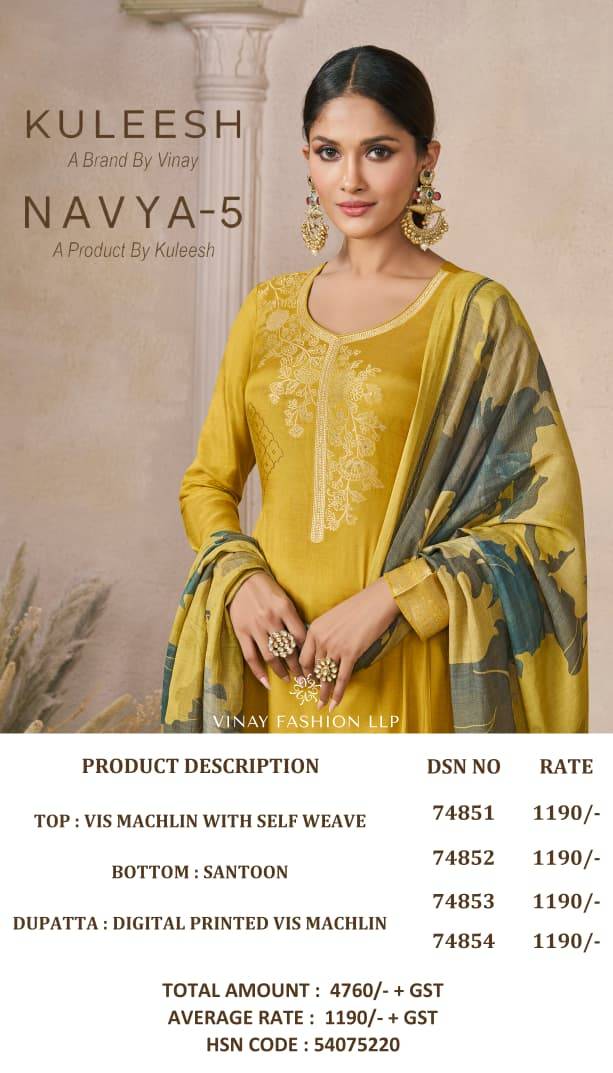 Navya Vol-5 By Kuleesh 74851 To 74854 Series Designer Festive Suits Collection Beautiful Stylish Fancy Colorful Party Wear & Occasional Wear Muslin Dresses At Wholesale Price