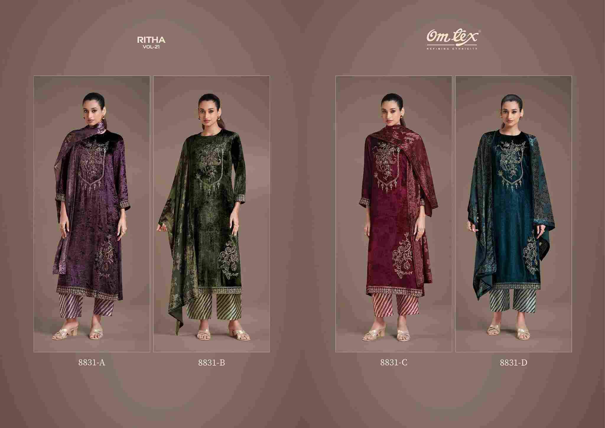 Ritha Vol-21 By Om Tex 8831-A To 8831-D Series Beautiful Festive Suits Colorful Stylish Fancy Casual Wear & Ethnic Wear Viscose Velvet Dresses At Wholesale Price
