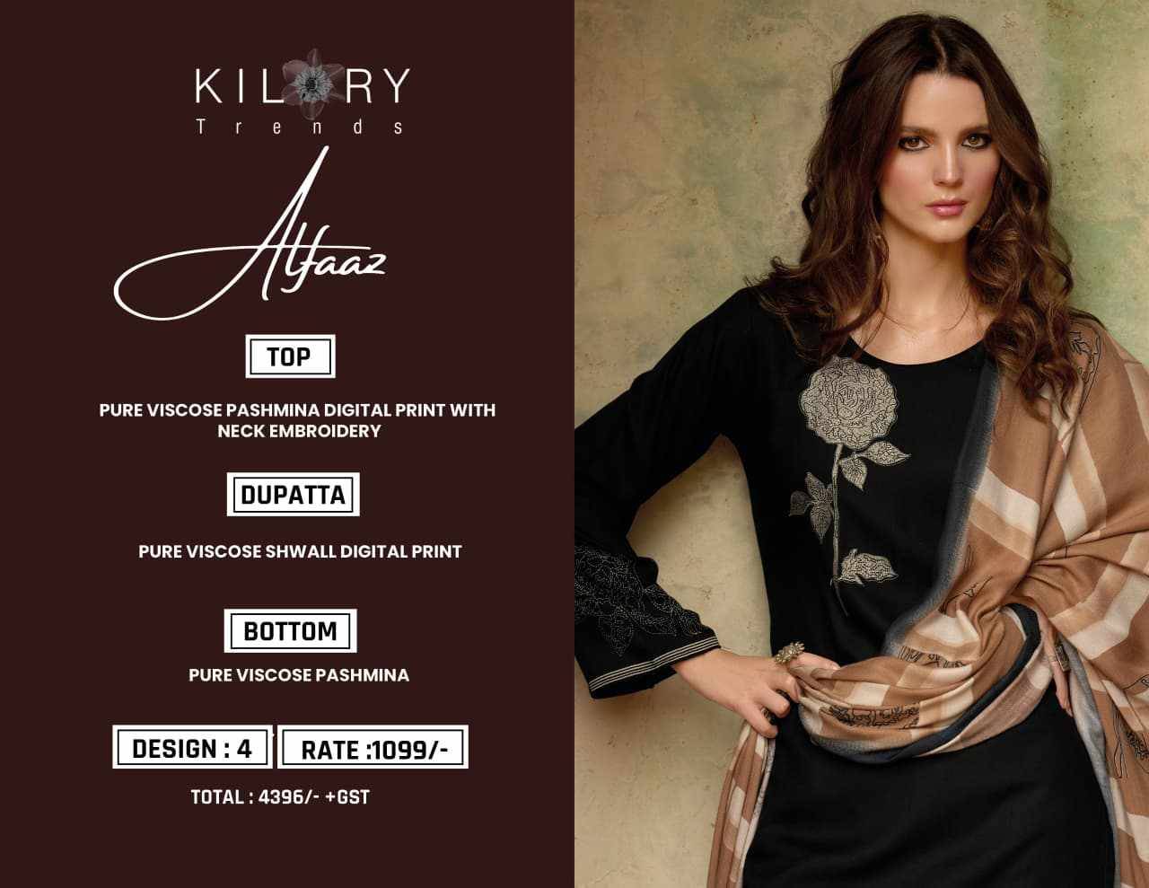 Alfaaz By Kilory 1861 To 1864 Series Beautiful Festive Suits Colorful Stylish Fancy Casual Wear & Ethnic Wear Pure Viscose Pashmina Dresses At Wholesale Price