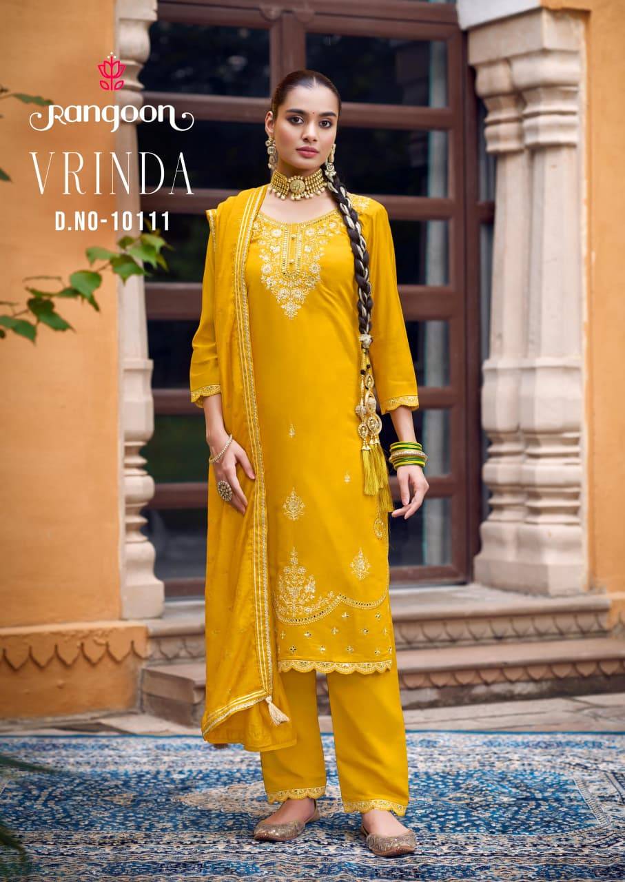 Vrinda By Rangoon 10111 To 10114 Series Beautiful Stylish Festive Suits Fancy Colorful Casual Wear & Ethnic Wear & Ready To Wear Silk Dresses At Wholesale Price