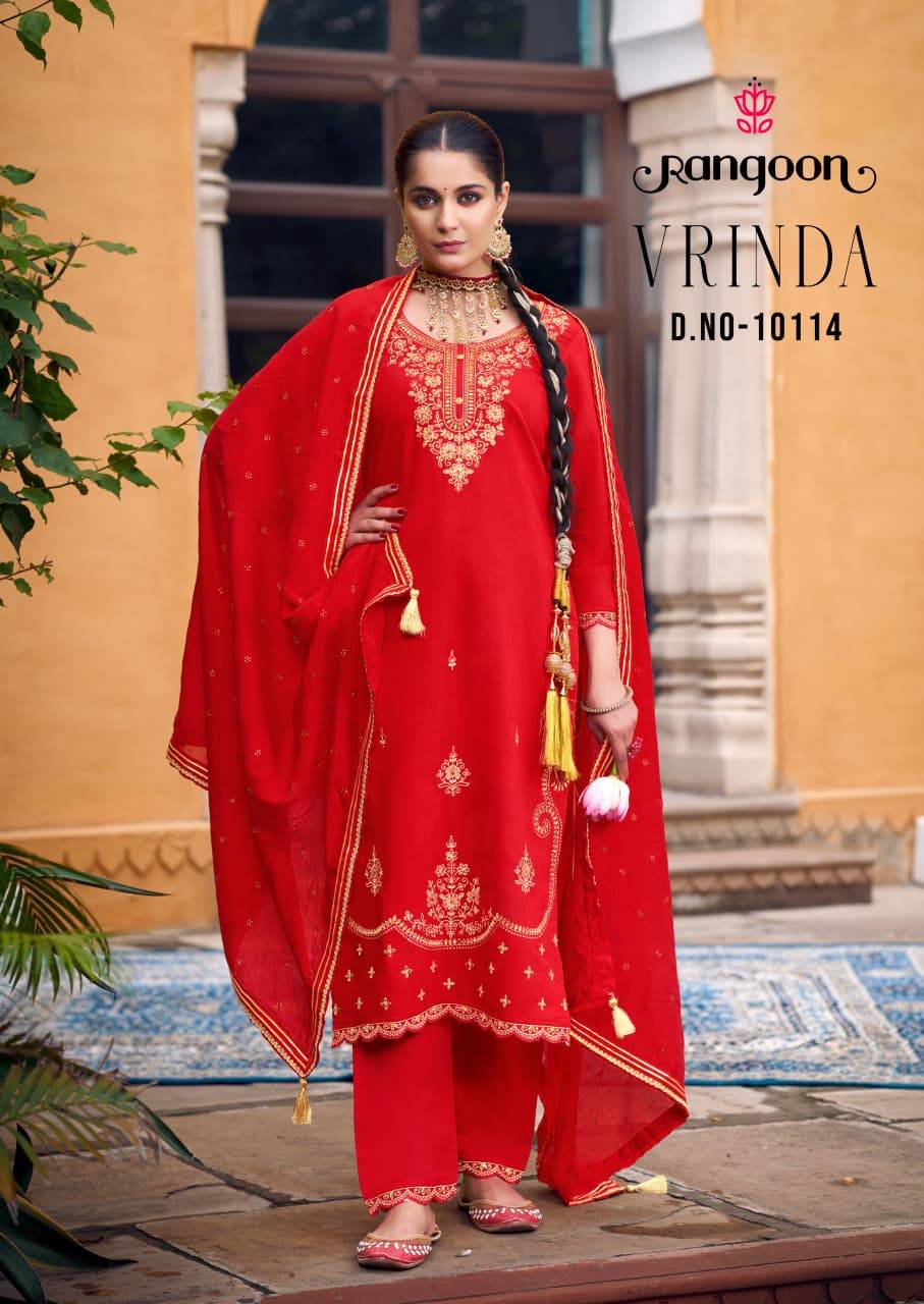 Vrinda By Rangoon 10111 To 10114 Series Beautiful Stylish Festive Suits Fancy Colorful Casual Wear & Ethnic Wear & Ready To Wear Silk Dresses At Wholesale Price