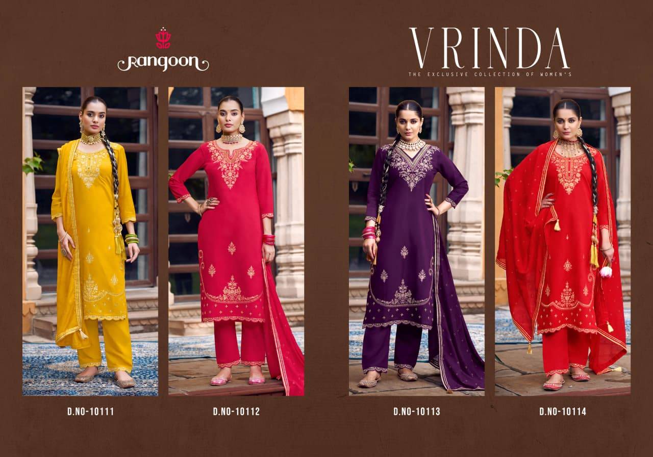 Vrinda By Rangoon 10111 To 10114 Series Beautiful Stylish Festive Suits Fancy Colorful Casual Wear & Ethnic Wear & Ready To Wear Silk Dresses At Wholesale Price