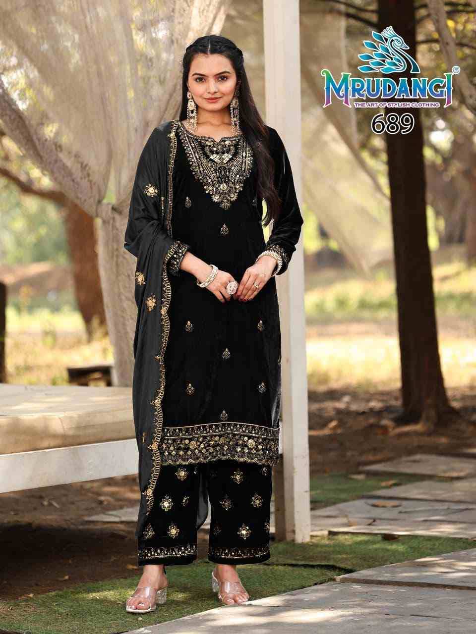 Verona By Mrudangi 689 To 691 Series Beautiful Festive Suits Colorful Stylish Fancy Casual Wear & Ethnic Wear Pure Velvet Dresses At Wholesale Price