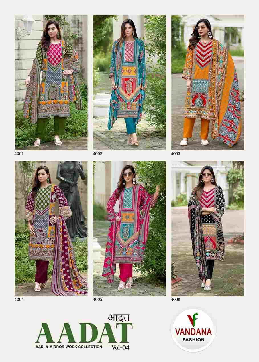 Aadat Vol-4 By Vandana Fashion 4001 To 4006 Series Beautiful Festive Suits Stylish Fancy Colorful Casual Wear & Ethnic Wear Viscose Rayon Print Dresses At Wholesale Price