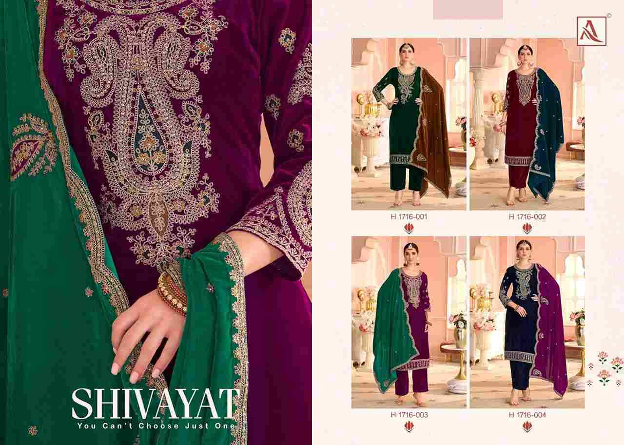 Shivayat By Alok Suit 1716-001 To 1716-004 Series Beautiful Festive Suits Colorful Stylish Fancy Casual Wear & Ethnic Wear Pure Velvet Dresses At Wholesale Price
