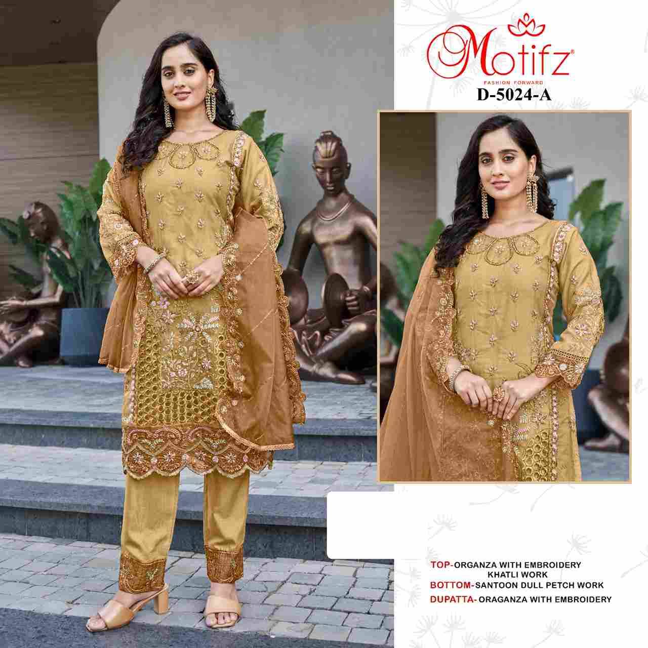 Motifz Hit Design 5024 Colours By Motifz 5024-A To 5024-D Series Beautiful Pakistani Suits Colorful Stylish Fancy Casual Wear & Ethnic Wear Organza Dresses At Wholesale Price