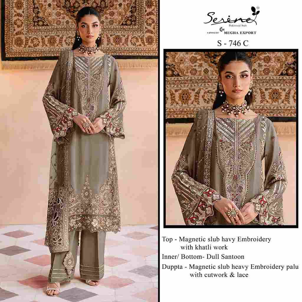 Serene Hit Design S-746 Colours By Serene S-746-A To S-746-D Series Designer Pakistani Suits Beautiful Fancy Colorful Stylish Party Wear & Occasional Wear Pure Slub Embroidered Dresses At Wholesale Price