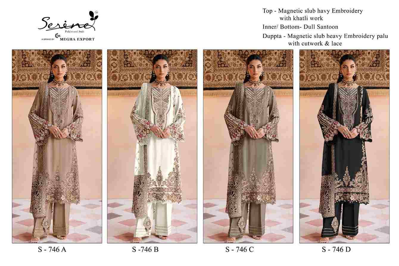 Serene Hit Design S-746 Colours By Serene S-746-A To S-746-D Series Designer Pakistani Suits Beautiful Fancy Colorful Stylish Party Wear & Occasional Wear Pure Slub Embroidered Dresses At Wholesale Price