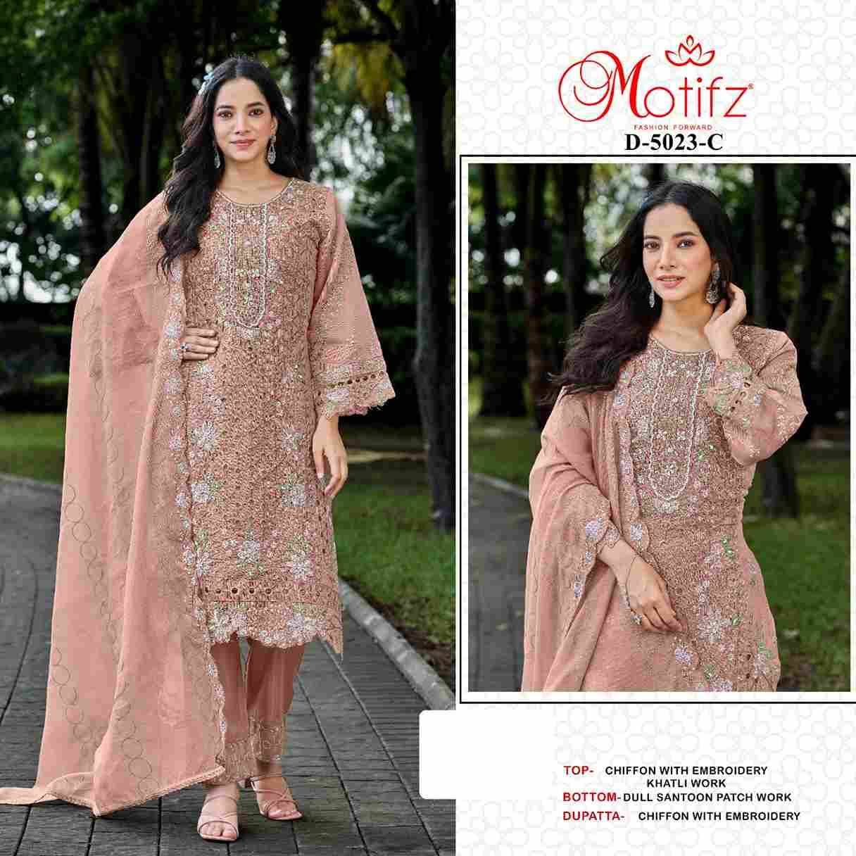 Motifz Hit Design 5023 Colours By Motifz 5023-A To 5023-D Series Beautiful Pakistani Suits Colorful Stylish Fancy Casual Wear & Ethnic Wear Chiffon Dresses At Wholesale Price