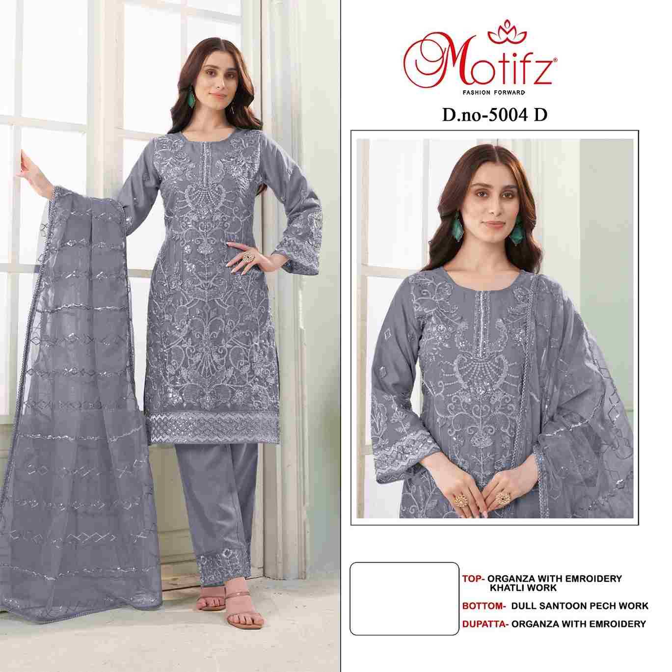 Motifz Hit Design 5004 Colours By Motifz 5004-A To 5004-D Series Beautiful Pakistani Suits Colorful Stylish Fancy Casual Wear & Ethnic Wear Organza Dresses At Wholesale Price