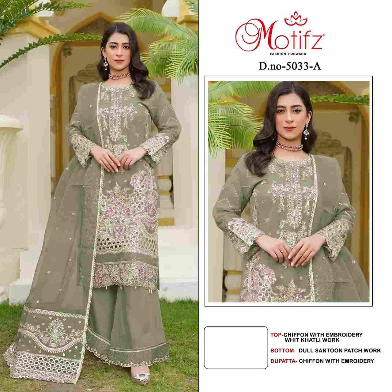 Motifz Hit Design 5033 Colours By Motifz 5033-A To 5033-D Series Beautiful Pakistani Suits Colorful Stylish Fancy Casual Wear & Ethnic Wear Chiffon Dresses At Wholesale Price