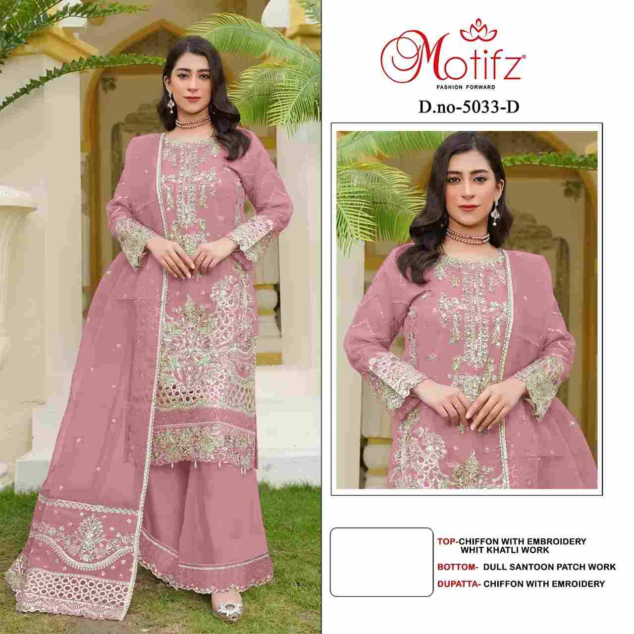 Motifz Hit Design 5033 Colours By Motifz 5033-A To 5033-D Series Beautiful Pakistani Suits Colorful Stylish Fancy Casual Wear & Ethnic Wear Chiffon Dresses At Wholesale Price