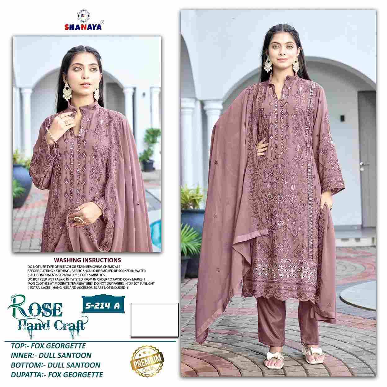 Rose Hand Craft By Shanaya Fashion 214-A To 214-C Series Beautiful Pakistani Suits Colorful Stylish Fancy Casual Wear & Ethnic Wear Faux Georgette Dresses At Wholesale Price