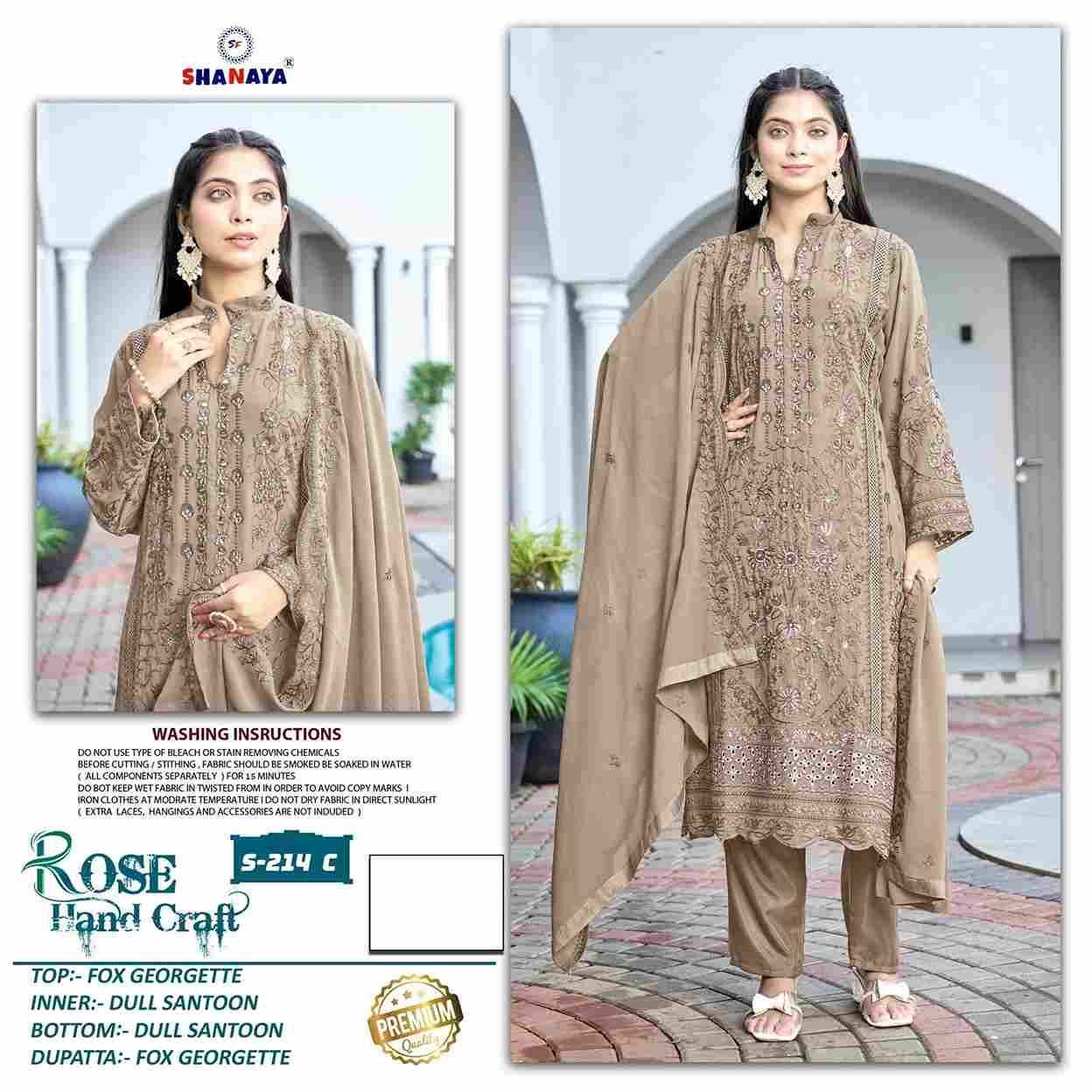 Rose Hand Craft By Shanaya Fashion 214-A To 214-C Series Beautiful Pakistani Suits Colorful Stylish Fancy Casual Wear & Ethnic Wear Faux Georgette Dresses At Wholesale Price