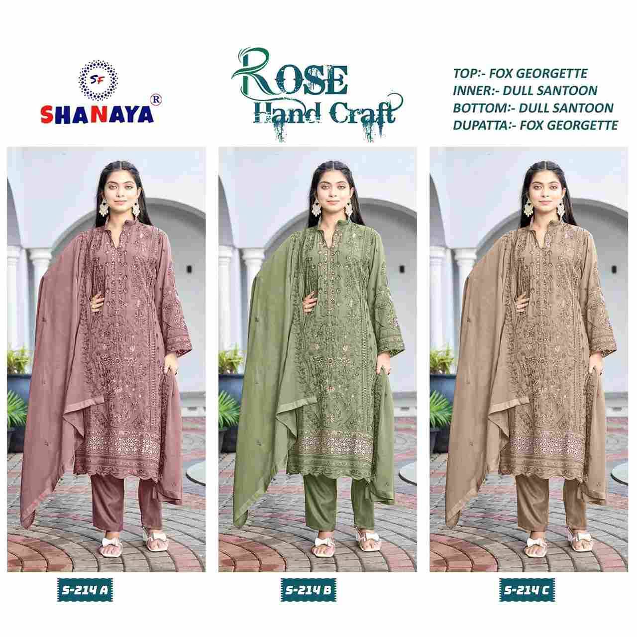 Rose Hand Craft By Shanaya Fashion 214-A To 214-C Series Beautiful Pakistani Suits Colorful Stylish Fancy Casual Wear & Ethnic Wear Faux Georgette Dresses At Wholesale Price