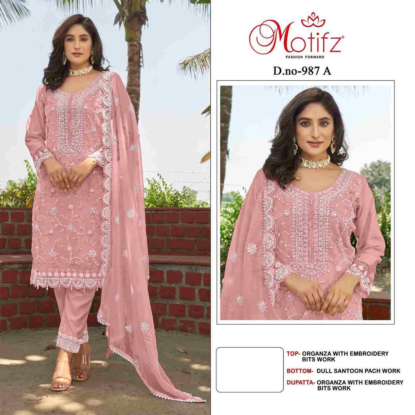 Motifz Hit Design 987 Colours By Motifz 987-A To 987-D Series Beautiful Pakistani Suits Colorful Stylish Fancy Casual Wear & Ethnic Wear Organza Dresses At Wholesale Price