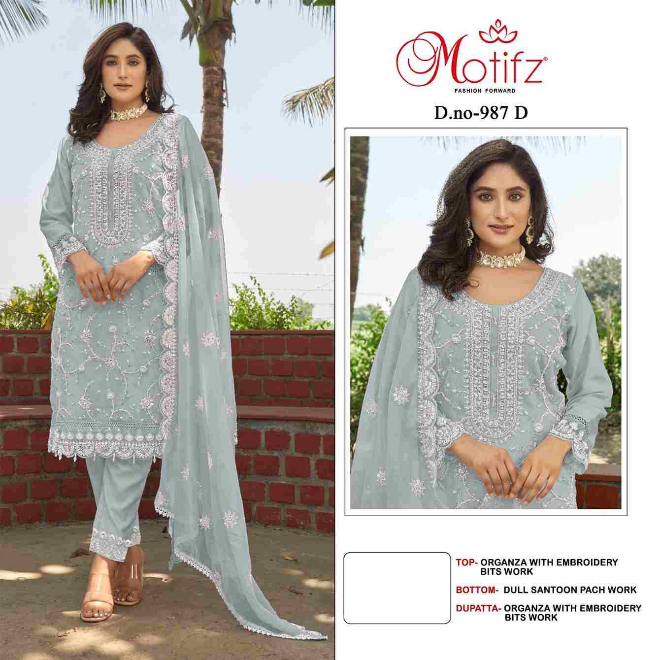 Motifz Hit Design 987 Colours By Motifz 987-A To 987-D Series Beautiful Pakistani Suits Colorful Stylish Fancy Casual Wear & Ethnic Wear Organza Dresses At Wholesale Price