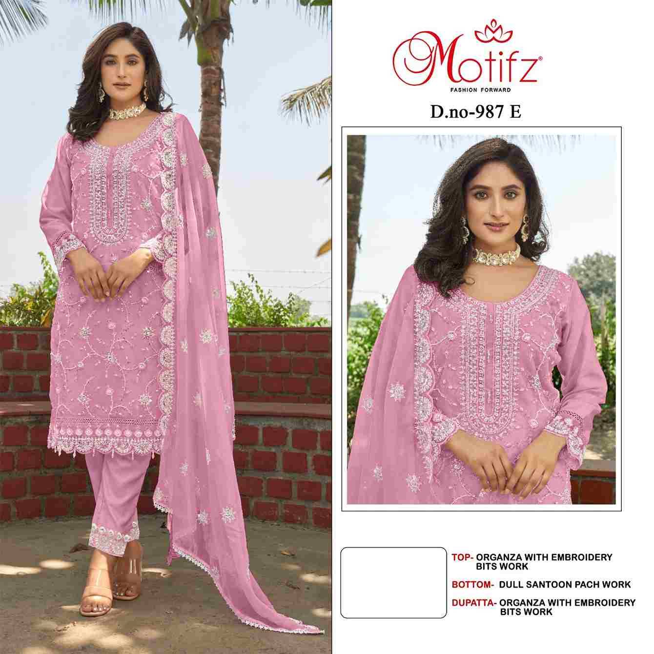 Motifz Hit Design 987 Colours By Motifz 987-A To 987-D Series Beautiful Pakistani Suits Colorful Stylish Fancy Casual Wear & Ethnic Wear Organza Dresses At Wholesale Price