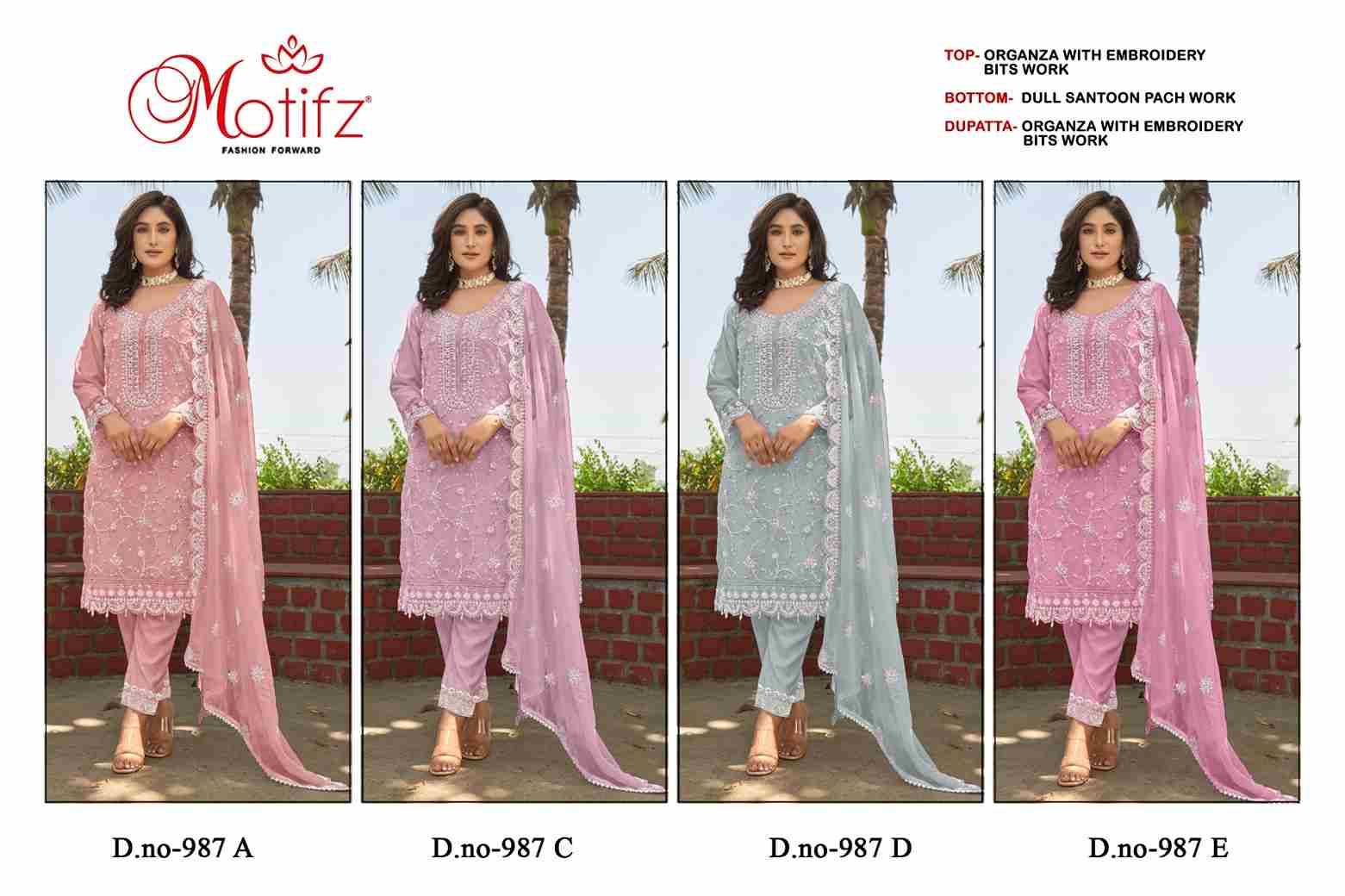 Motifz Hit Design 987 Colours By Motifz 987-A To 987-D Series Beautiful Pakistani Suits Colorful Stylish Fancy Casual Wear & Ethnic Wear Organza Dresses At Wholesale Price