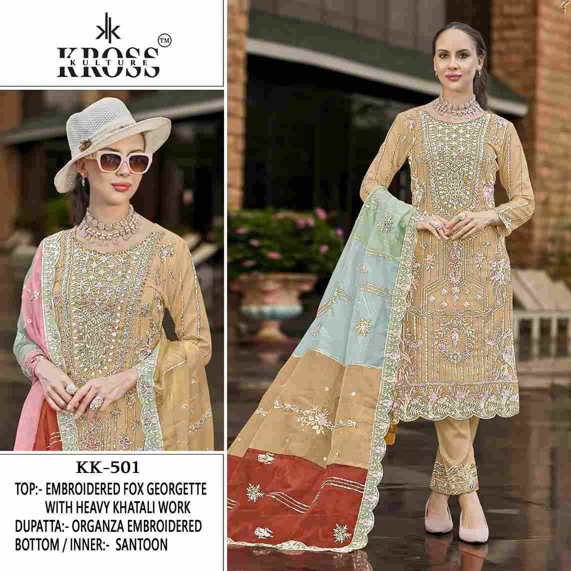 Kross Kulture Hit Design 501 Colours By Kross Kulture 501-A To 501-D Series Beautiful Pakistani Suits Colorful Stylish Fancy Casual Wear & Ethnic Wear Faux Georgette Embroidered Dresses At Wholesale Price