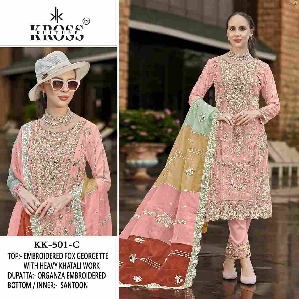 Kross Kulture Hit Design 501 Colours By Kross Kulture 501-A To 501-D Series Beautiful Pakistani Suits Colorful Stylish Fancy Casual Wear & Ethnic Wear Faux Georgette Embroidered Dresses At Wholesale Price