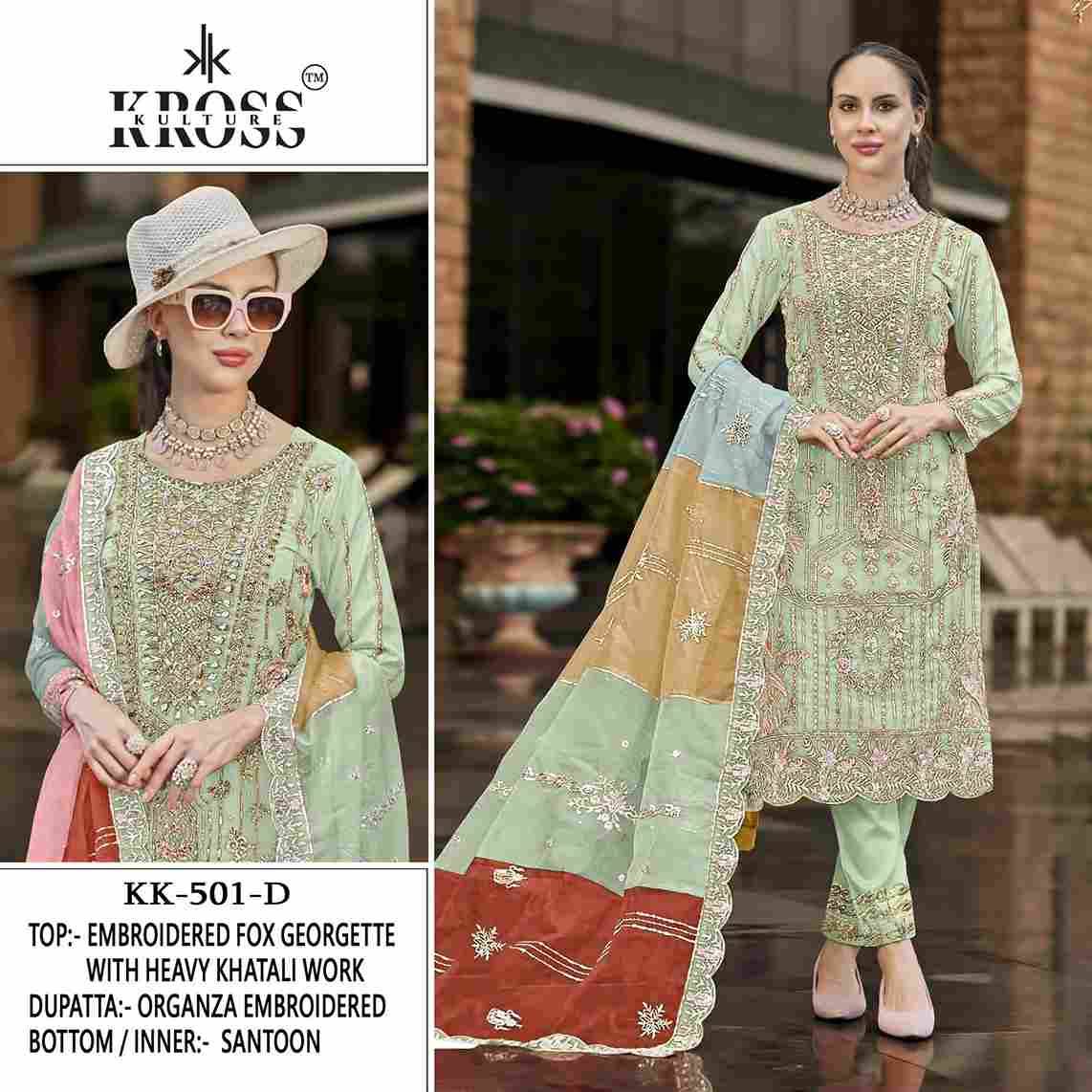 Kross Kulture Hit Design 501 Colours By Kross Kulture 501-A To 501-D Series Beautiful Pakistani Suits Colorful Stylish Fancy Casual Wear & Ethnic Wear Faux Georgette Embroidered Dresses At Wholesale Price