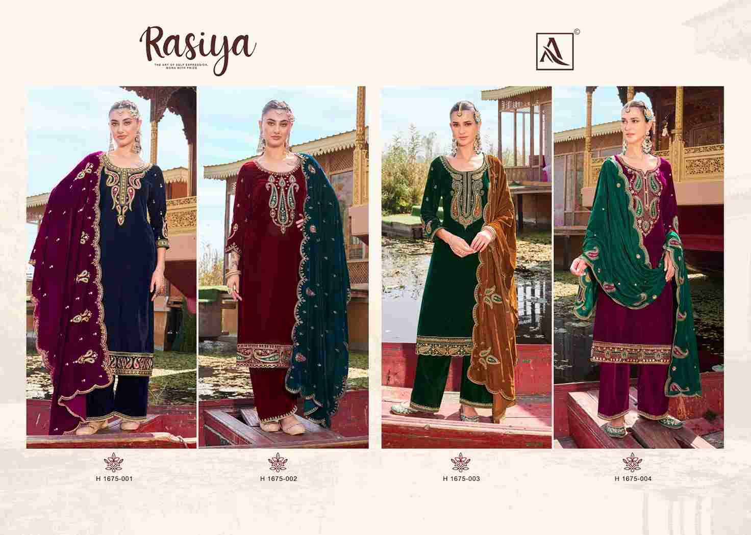 Rasiya By Alok Suit 1675-001 To 1675-004 Series Beautiful Festive Suits Colorful Stylish Fancy Casual Wear & Ethnic Wear Pure Velvet Dresses At Wholesale Price