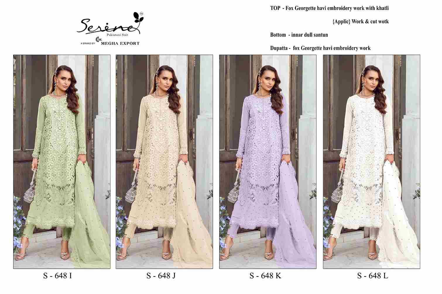 Serene Hit Design S-648 Colours Vol-3 By Serene S-648-I To S-648-L Series Designer Pakistani Suits Beautiful Fancy Colorful Stylish Party Wear & Occasional Wear Faux Georgette Embroidered Dresses At Wholesale Price