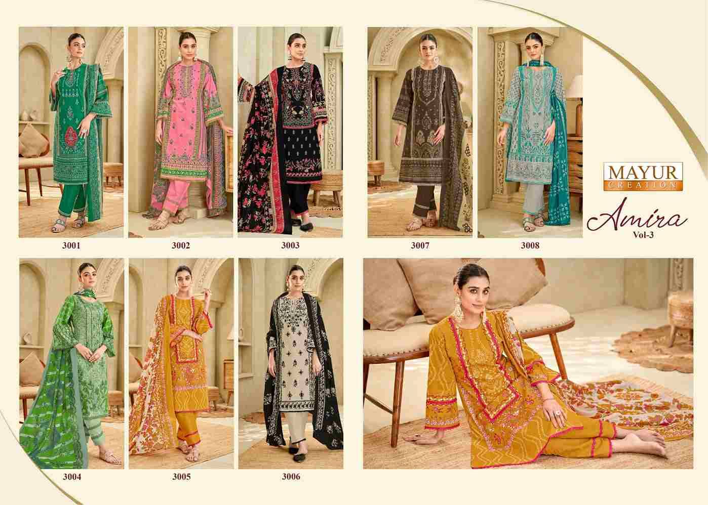 Amira Vol-3 By Mayur Creation 3001 To 3008 Series Beautiful Stylish Festive Suits Fancy Colorful Casual Wear & Ethnic Wear & Ready To Wear Heavy Cotton Print Dresses At Wholesale Price