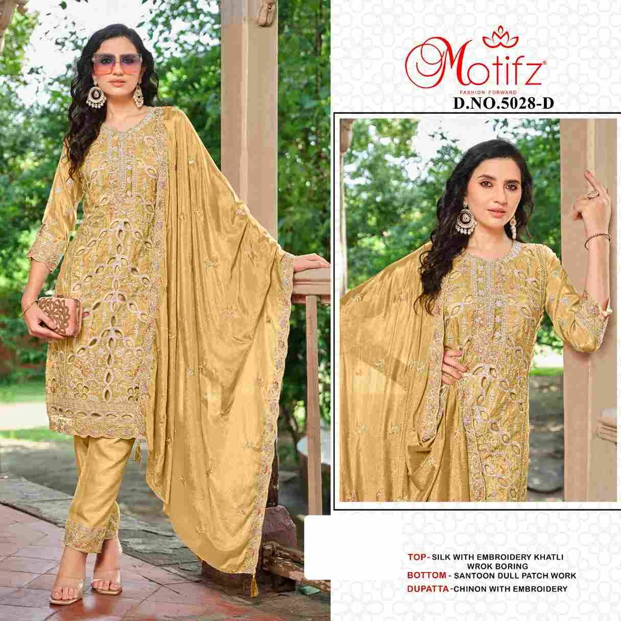 Motifz Hit Design 5028 Colours By Motifz 5028-A To 5028-D Series Beautiful Pakistani Suits Colorful Stylish Fancy Casual Wear & Ethnic Wear Silk Dresses At Wholesale Price