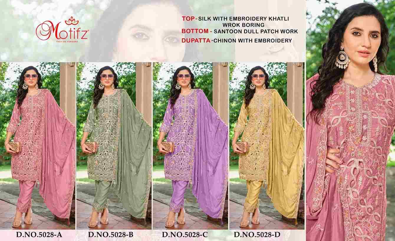 Motifz Hit Design 5028 Colours By Motifz 5028-A To 5028-D Series Beautiful Pakistani Suits Colorful Stylish Fancy Casual Wear & Ethnic Wear Silk Dresses At Wholesale Price