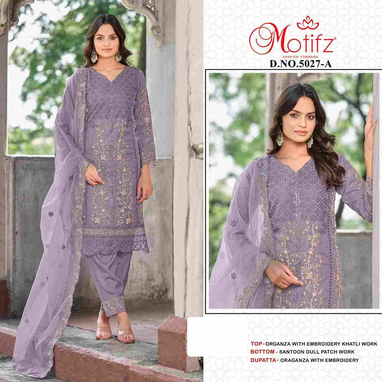 Motifz Hit Design 5027 Colours By Motifz 5027-A To 5027-D Series Beautiful Pakistani Suits Colorful Stylish Fancy Casual Wear & Ethnic Wear Organza Dresses At Wholesale Price