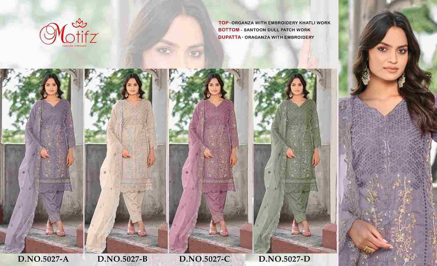 Motifz Hit Design 5027 Colours By Motifz 5027-A To 5027-D Series Beautiful Pakistani Suits Colorful Stylish Fancy Casual Wear & Ethnic Wear Organza Dresses At Wholesale Price