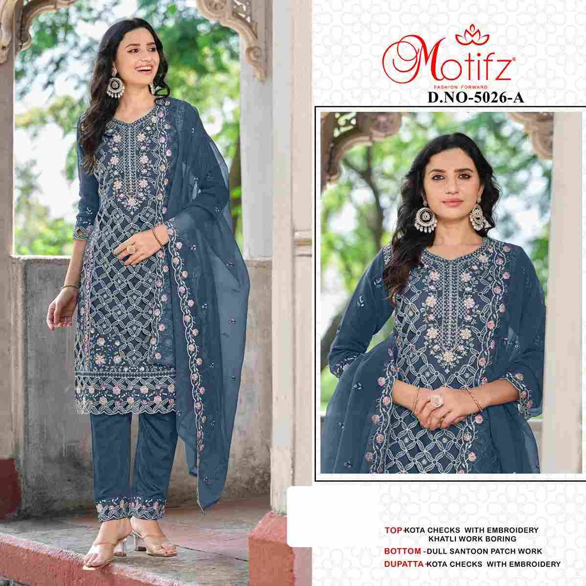Motifz Hit Design 5026 Colours By Motifz 5026-A To 5026-D Series Beautiful Pakistani Suits Colorful Stylish Fancy Casual Wear & Ethnic Wear Kota Checks Dresses At Wholesale Price