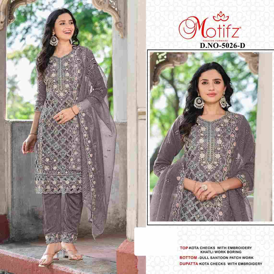 Motifz Hit Design 5026 Colours By Motifz 5026-A To 5026-D Series Beautiful Pakistani Suits Colorful Stylish Fancy Casual Wear & Ethnic Wear Kota Checks Dresses At Wholesale Price