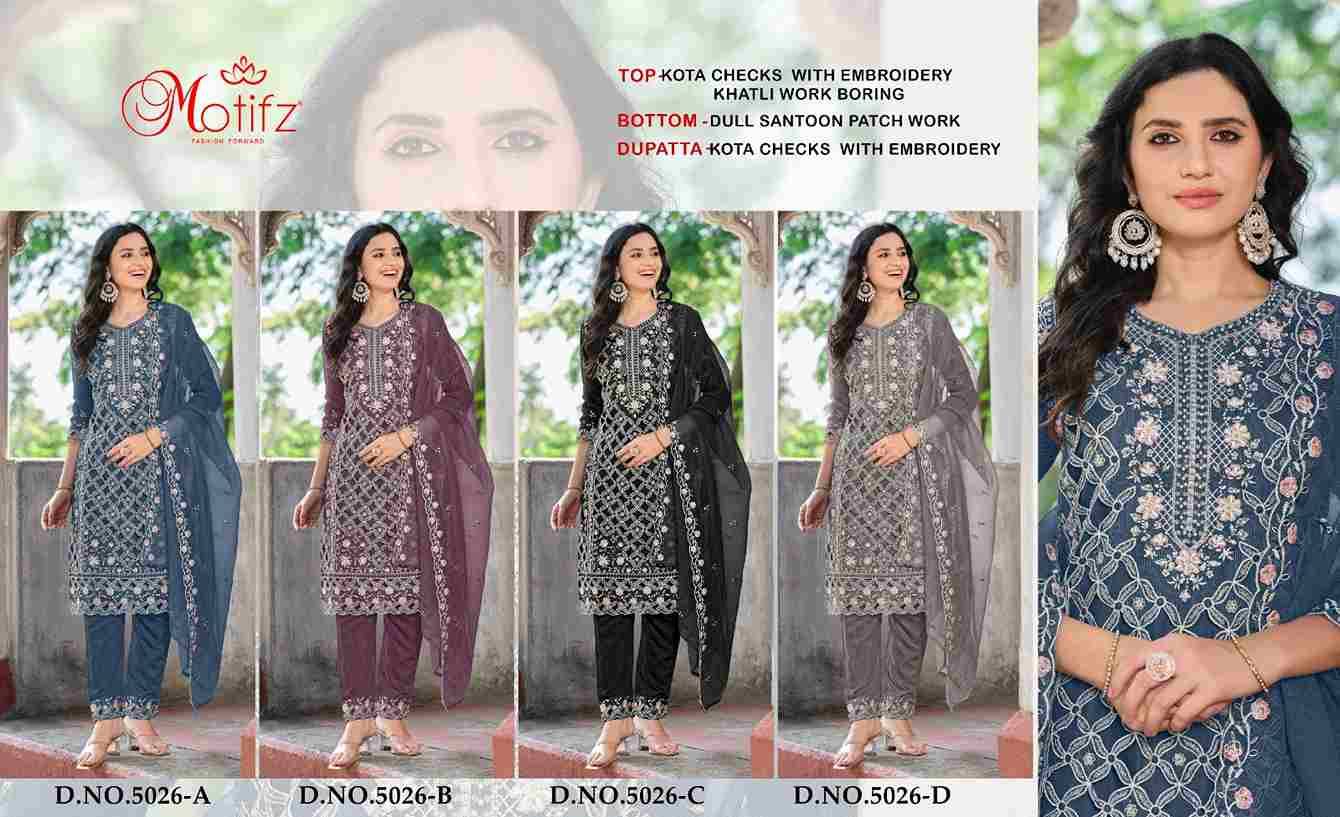 Motifz Hit Design 5026 Colours By Motifz 5026-A To 5026-D Series Beautiful Pakistani Suits Colorful Stylish Fancy Casual Wear & Ethnic Wear Kota Checks Dresses At Wholesale Price