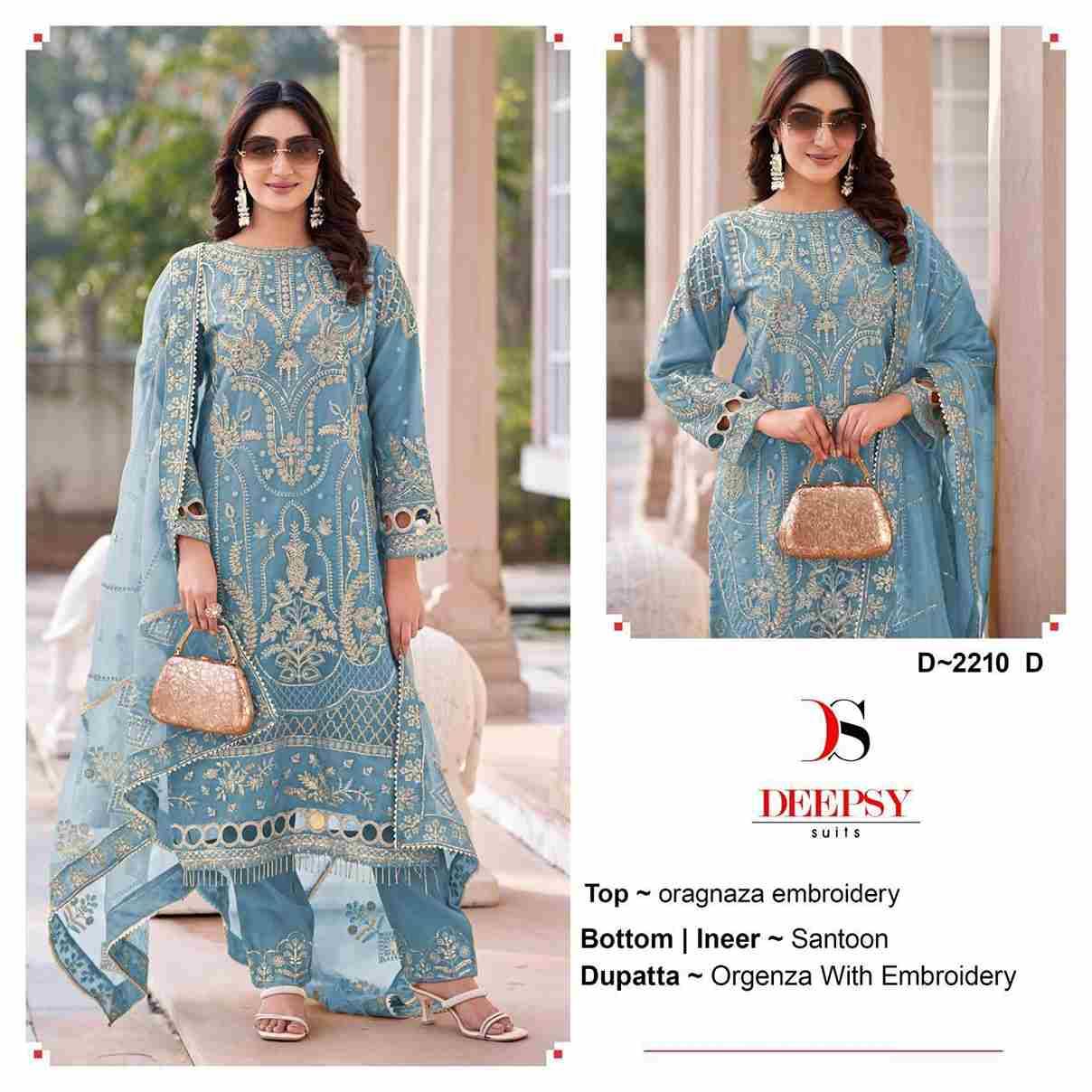 Deepsy Hit Design 2210 Colours By Deepsy Suits 2210-A To 2210-D Series Beautiful Pakistani Suits Colorful Stylish Fancy Casual Wear & Ethnic Wear Organza With Embroidered Dresses At Wholesale Price