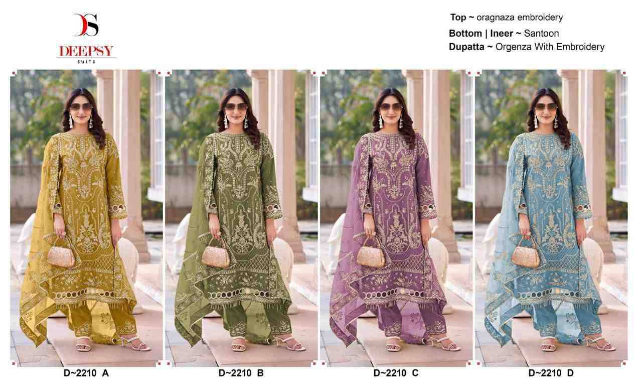 Deepsy Hit Design 2210 Colours By Deepsy Suits 2210-A To 2210-D Series Beautiful Pakistani Suits Colorful Stylish Fancy Casual Wear & Ethnic Wear Organza With Embroidered Dresses At Wholesale Price