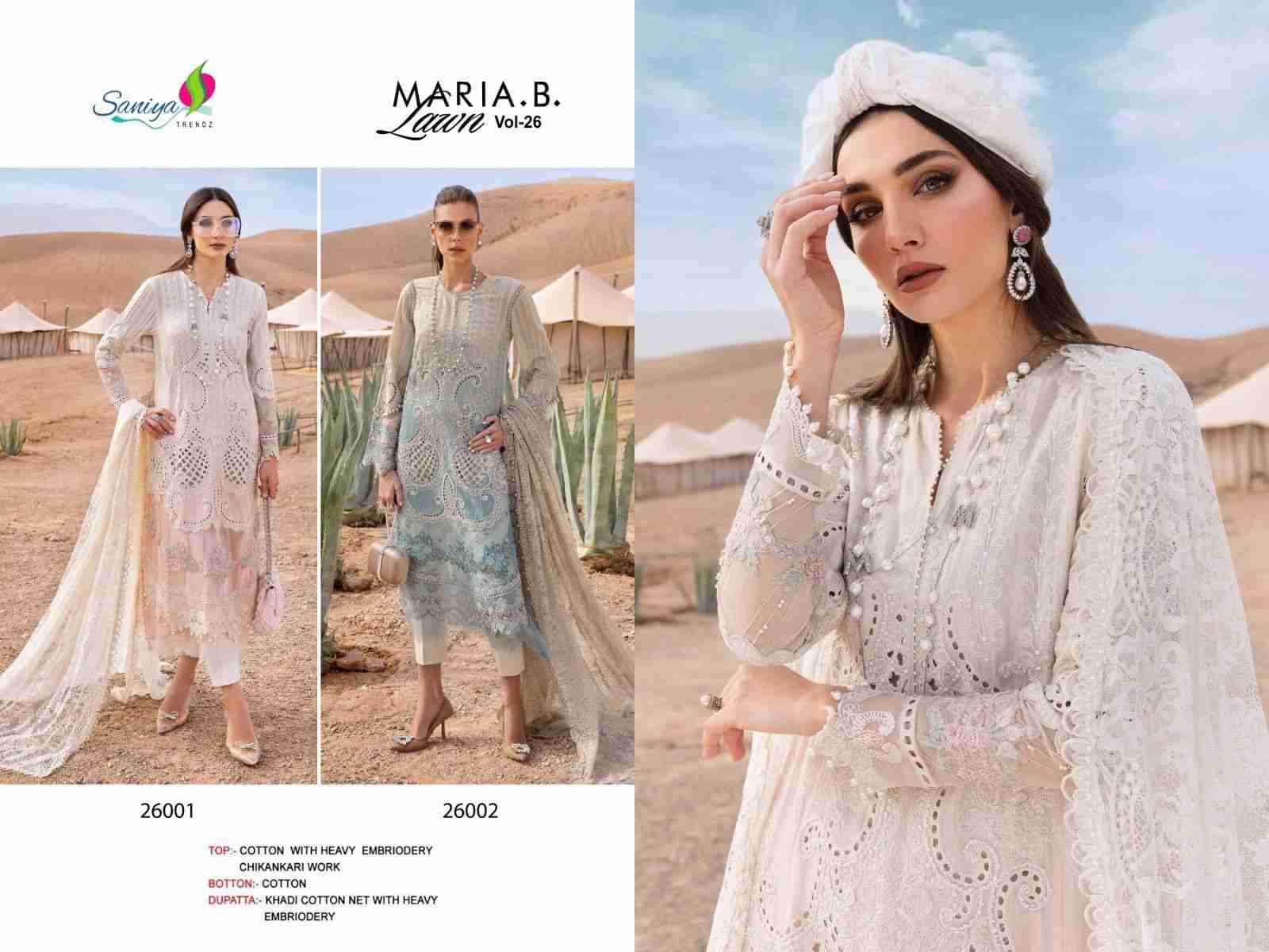 Maria.B. Lawn Vol-26 By Saniya Trendz 26001 To 26002 Series Beautiful Pakistani Suits Colorful Stylish Fancy Casual Wear & Ethnic Wear Cotton Embroidered Dresses At Wholesale Price