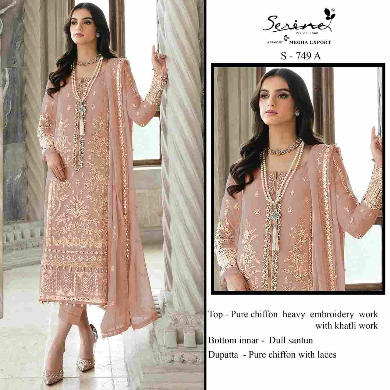 Serene Hit Design S-749 Colours By Serene S-749-A To S-749-D Series Designer Pakistani Suits Beautiful Fancy Colorful Stylish Party Wear & Occasional Wear Pure Chiffon Embroidered Dresses At Wholesale Price