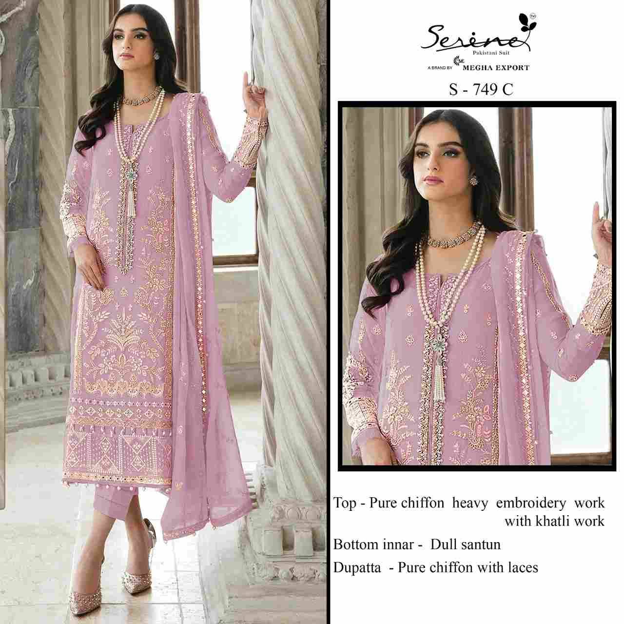 Serene Hit Design S-749 Colours By Serene S-749-A To S-749-D Series Designer Pakistani Suits Beautiful Fancy Colorful Stylish Party Wear & Occasional Wear Pure Chiffon Embroidered Dresses At Wholesale Price