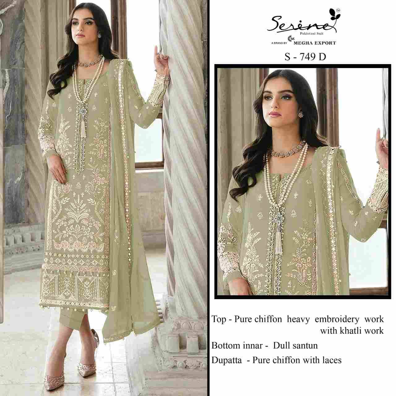 Serene Hit Design S-749 Colours By Serene S-749-A To S-749-D Series Designer Pakistani Suits Beautiful Fancy Colorful Stylish Party Wear & Occasional Wear Pure Chiffon Embroidered Dresses At Wholesale Price