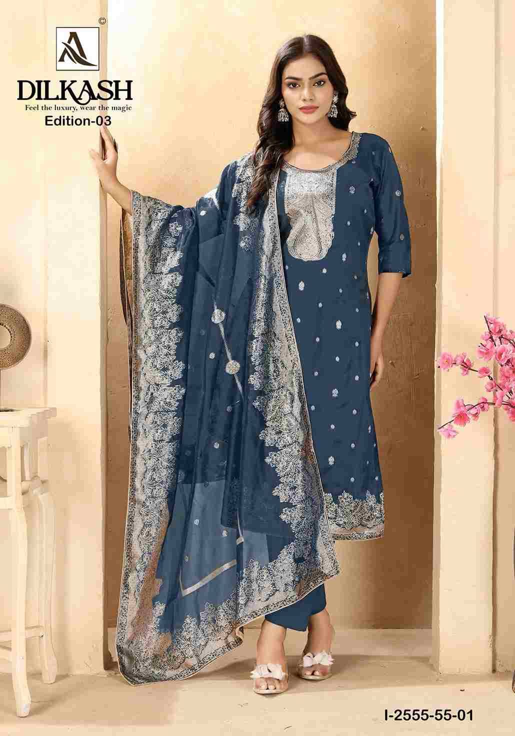 Dilkash Vol-3 By Alok Suit 2555-55-01 To 2555-55-04 Series Beautiful Festive Suits Colorful Stylish Fancy Casual Wear & Ethnic Wear Jacquard Dresses At Wholesale Price