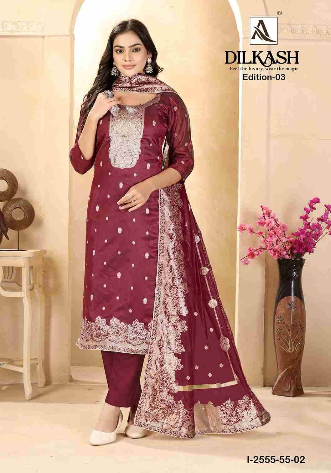 Dilkash Vol-3 By Alok Suit 2555-55-01 To 2555-55-04 Series Beautiful Festive Suits Colorful Stylish Fancy Casual Wear & Ethnic Wear Jacquard Dresses At Wholesale Price