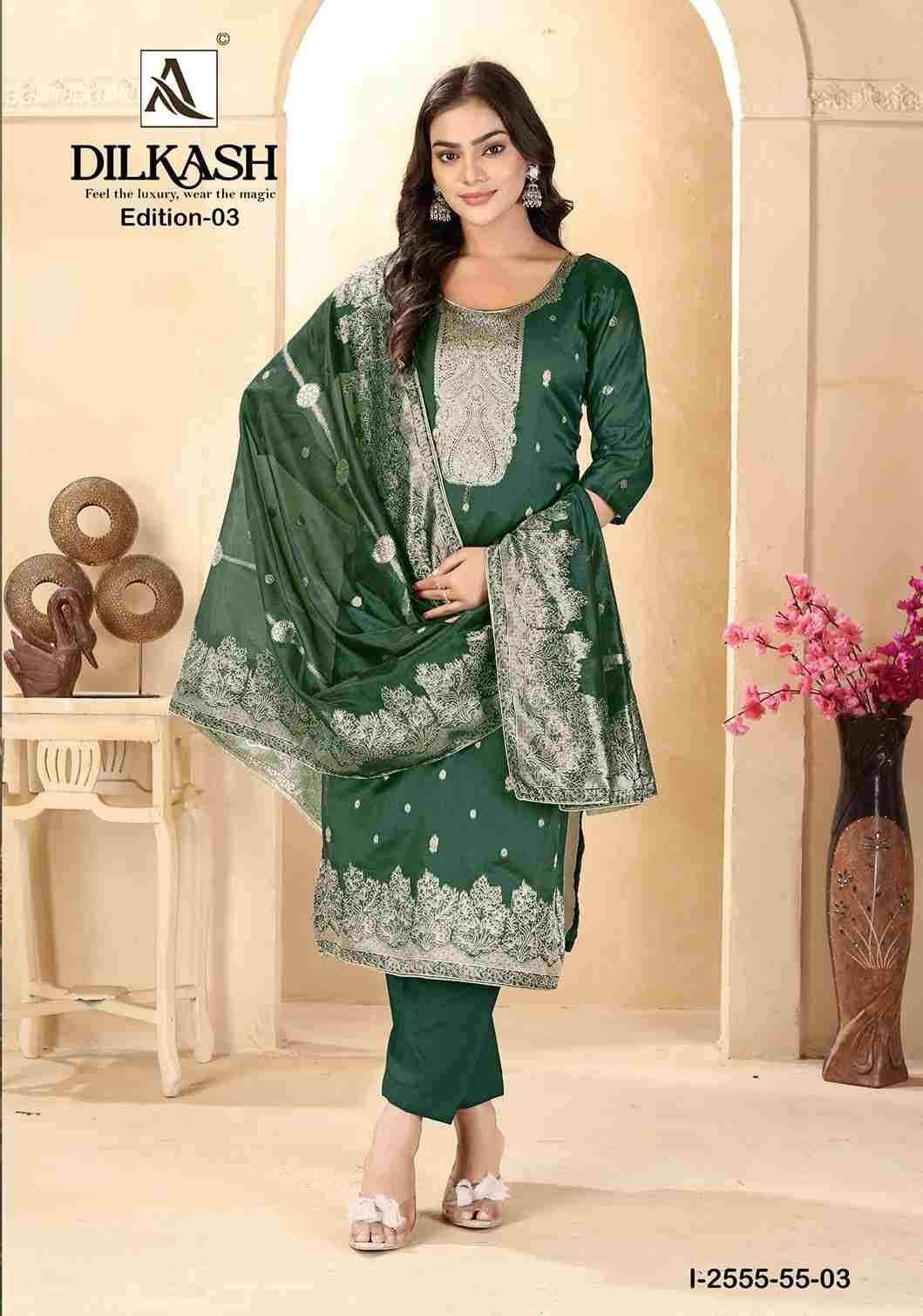 Dilkash Vol-3 By Alok Suit 2555-55-01 To 2555-55-04 Series Beautiful Festive Suits Colorful Stylish Fancy Casual Wear & Ethnic Wear Jacquard Dresses At Wholesale Price